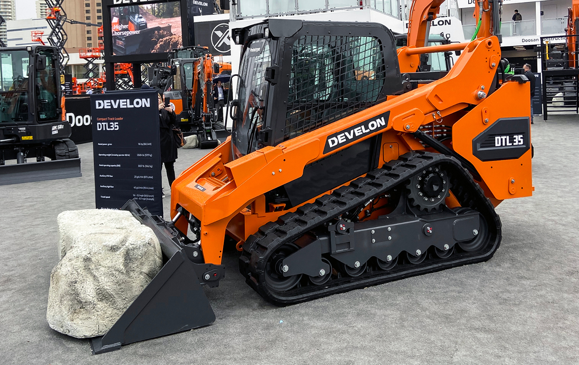 Photo of DEVELON DTL35 compact track loader at CONEXPO, coming to dealers in 2024.