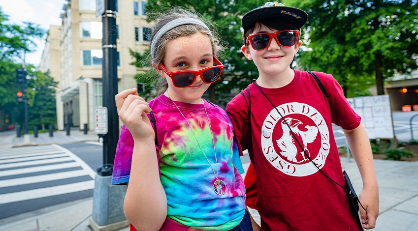 Two kids with sunglasses on a grandparent program with Road Scholar