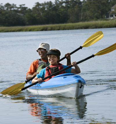 Two seniors kayaking