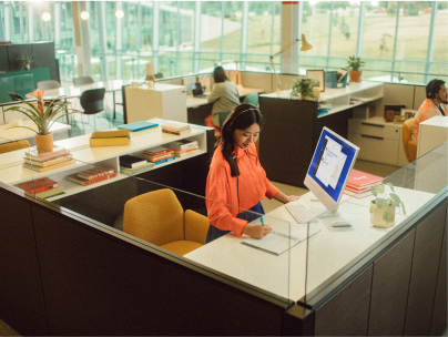 Woman standing at desk